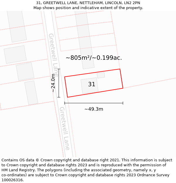 31, GREETWELL LANE, NETTLEHAM, LINCOLN, LN2 2PN: Plot and title map