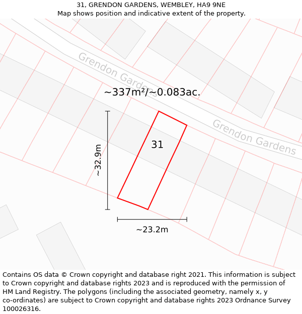 31, GRENDON GARDENS, WEMBLEY, HA9 9NE: Plot and title map