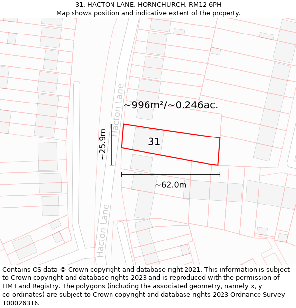 31, HACTON LANE, HORNCHURCH, RM12 6PH: Plot and title map