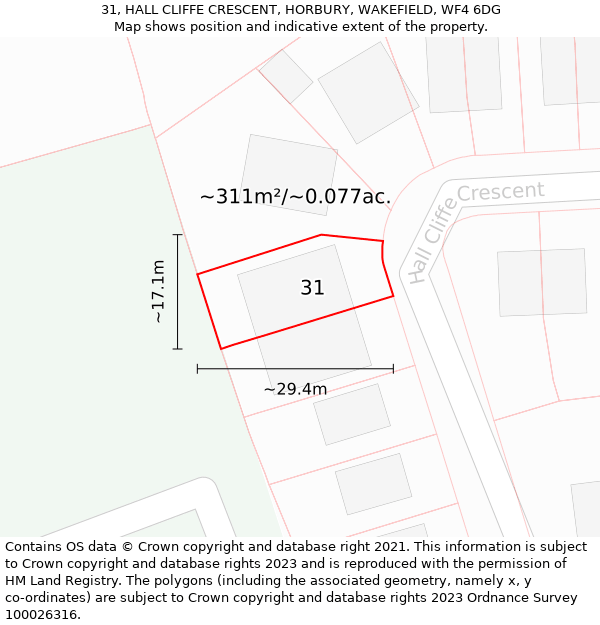 31, HALL CLIFFE CRESCENT, HORBURY, WAKEFIELD, WF4 6DG: Plot and title map