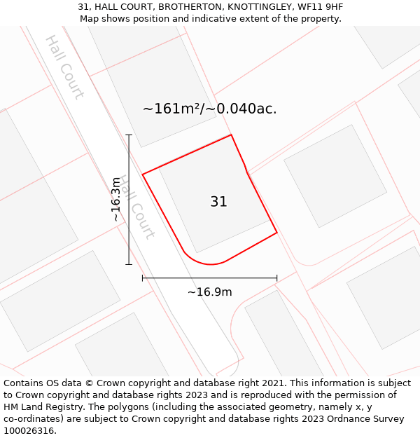 31, HALL COURT, BROTHERTON, KNOTTINGLEY, WF11 9HF: Plot and title map