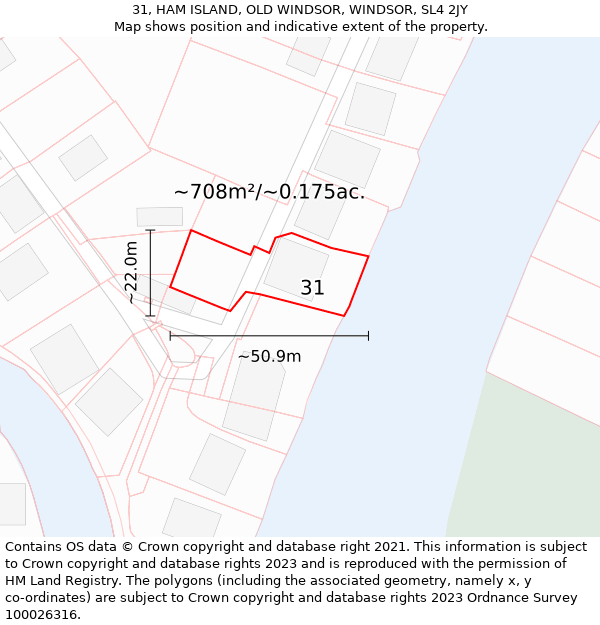 31, HAM ISLAND, OLD WINDSOR, WINDSOR, SL4 2JY: Plot and title map