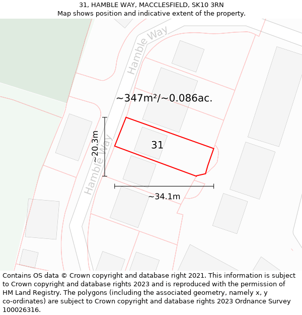 31, HAMBLE WAY, MACCLESFIELD, SK10 3RN: Plot and title map