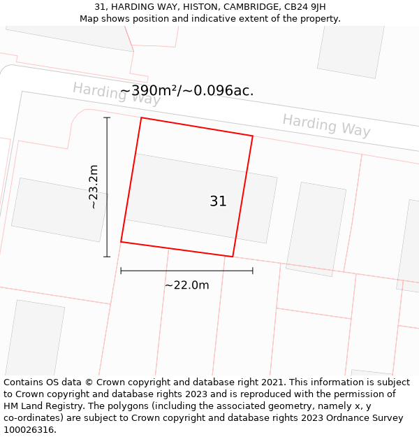 31, HARDING WAY, HISTON, CAMBRIDGE, CB24 9JH: Plot and title map