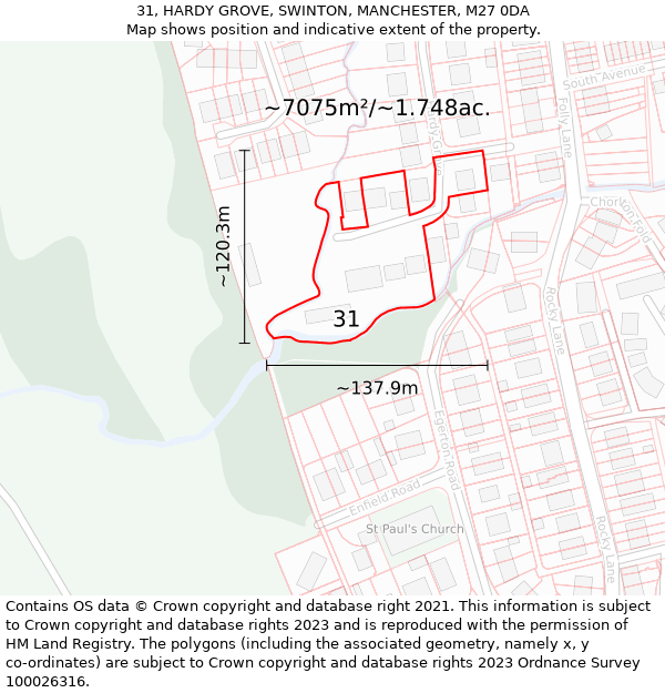 31, HARDY GROVE, SWINTON, MANCHESTER, M27 0DA: Plot and title map