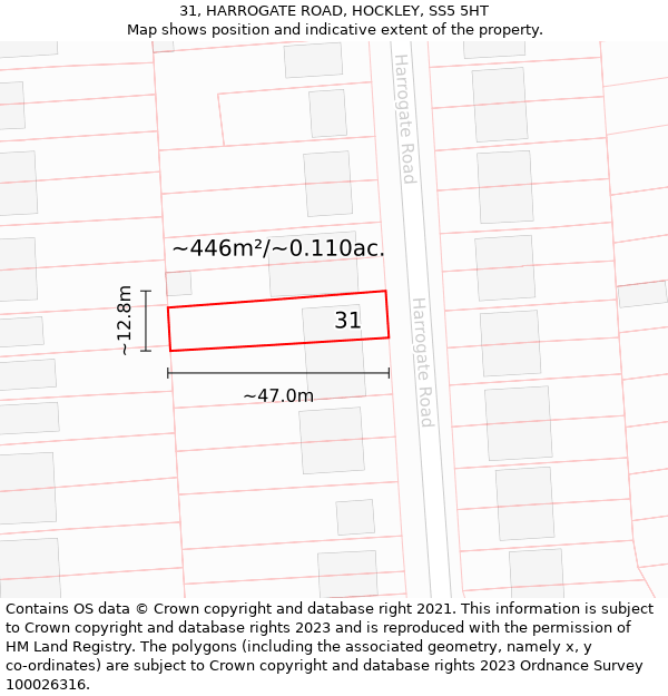 31, HARROGATE ROAD, HOCKLEY, SS5 5HT: Plot and title map