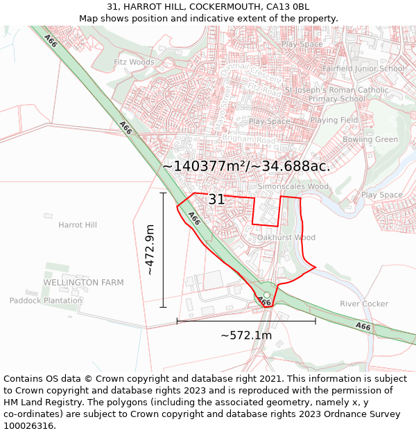 31, HARROT HILL, COCKERMOUTH, CA13 0BL: Plot and title map