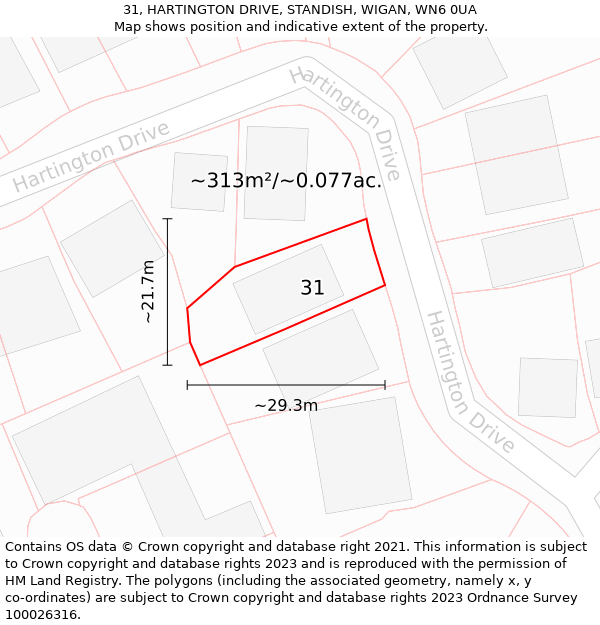 31, HARTINGTON DRIVE, STANDISH, WIGAN, WN6 0UA: Plot and title map