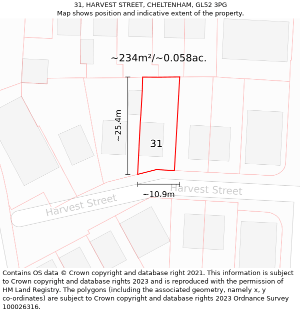 31, HARVEST STREET, CHELTENHAM, GL52 3PG: Plot and title map