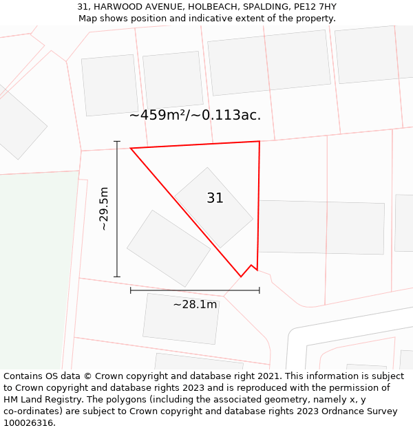 31, HARWOOD AVENUE, HOLBEACH, SPALDING, PE12 7HY: Plot and title map