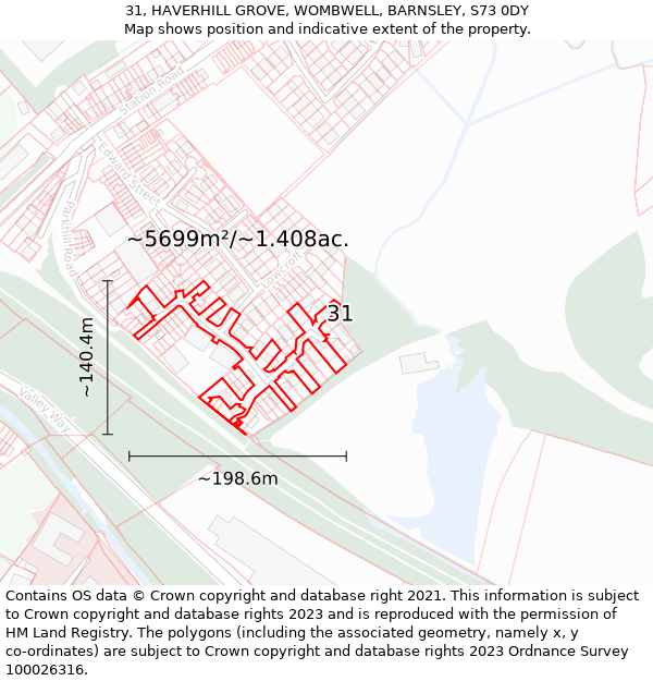 31, HAVERHILL GROVE, WOMBWELL, BARNSLEY, S73 0DY: Plot and title map