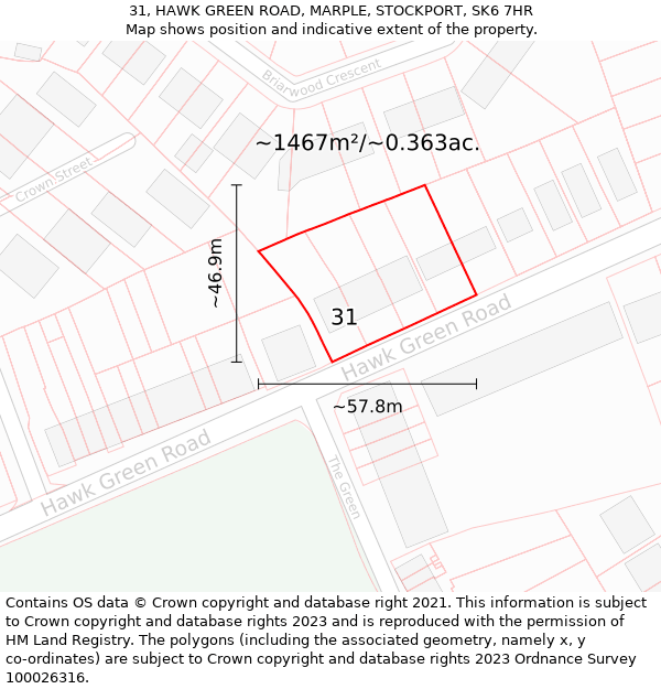 31, HAWK GREEN ROAD, MARPLE, STOCKPORT, SK6 7HR: Plot and title map