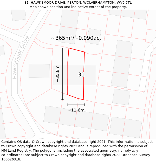 31, HAWKSMOOR DRIVE, PERTON, WOLVERHAMPTON, WV6 7TL: Plot and title map