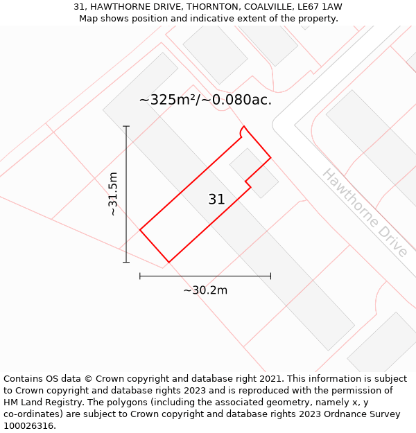 31, HAWTHORNE DRIVE, THORNTON, COALVILLE, LE67 1AW: Plot and title map