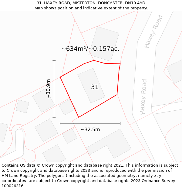 31, HAXEY ROAD, MISTERTON, DONCASTER, DN10 4AD: Plot and title map