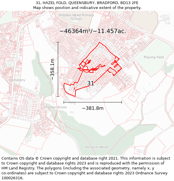 31, HAZEL FOLD, QUEENSBURY, BRADFORD, BD13 2FE: Plot and title map