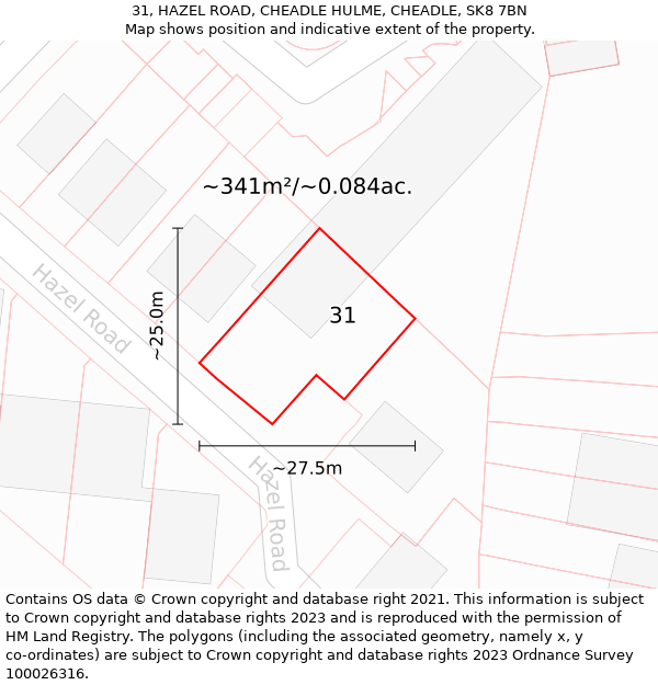 31, HAZEL ROAD, CHEADLE HULME, CHEADLE, SK8 7BN: Plot and title map