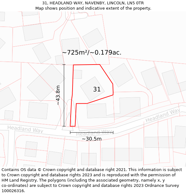 31, HEADLAND WAY, NAVENBY, LINCOLN, LN5 0TR: Plot and title map