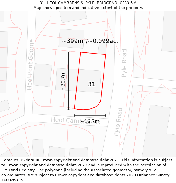 31, HEOL CAMBRENSIS, PYLE, BRIDGEND, CF33 6JA: Plot and title map