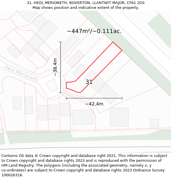 31, HEOL MERIONETH, BOVERTON, LLANTWIT MAJOR, CF61 2GS: Plot and title map