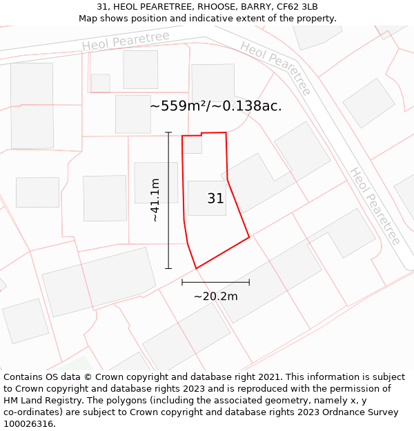 31, HEOL PEARETREE, RHOOSE, BARRY, CF62 3LB: Plot and title map