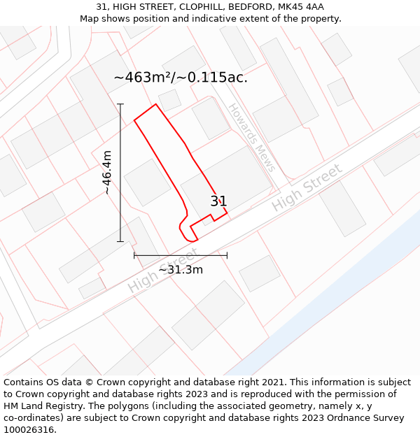 31, HIGH STREET, CLOPHILL, BEDFORD, MK45 4AA: Plot and title map