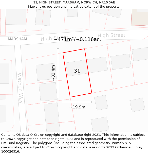 31, HIGH STREET, MARSHAM, NORWICH, NR10 5AE: Plot and title map