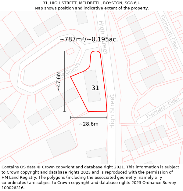 31, HIGH STREET, MELDRETH, ROYSTON, SG8 6JU: Plot and title map