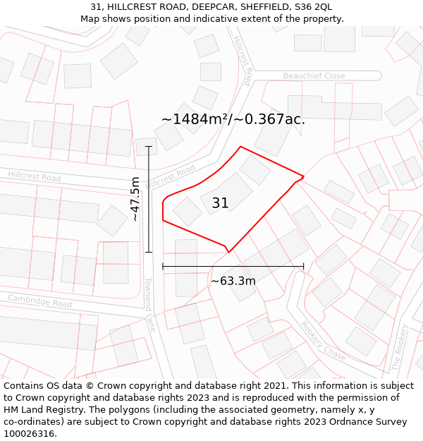 31, HILLCREST ROAD, DEEPCAR, SHEFFIELD, S36 2QL: Plot and title map