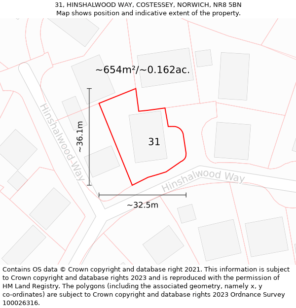 31, HINSHALWOOD WAY, COSTESSEY, NORWICH, NR8 5BN: Plot and title map