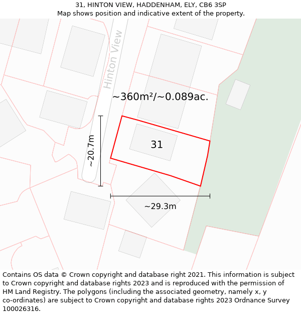 31, HINTON VIEW, HADDENHAM, ELY, CB6 3SP: Plot and title map