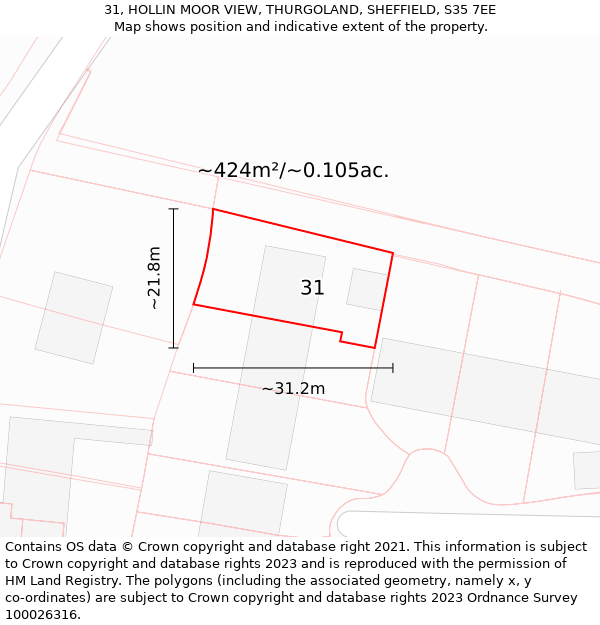 31, HOLLIN MOOR VIEW, THURGOLAND, SHEFFIELD, S35 7EE: Plot and title map