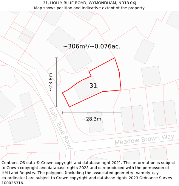 31, HOLLY BLUE ROAD, WYMONDHAM, NR18 0XJ: Plot and title map