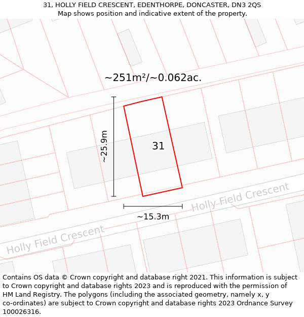 31, HOLLY FIELD CRESCENT, EDENTHORPE, DONCASTER, DN3 2QS: Plot and title map