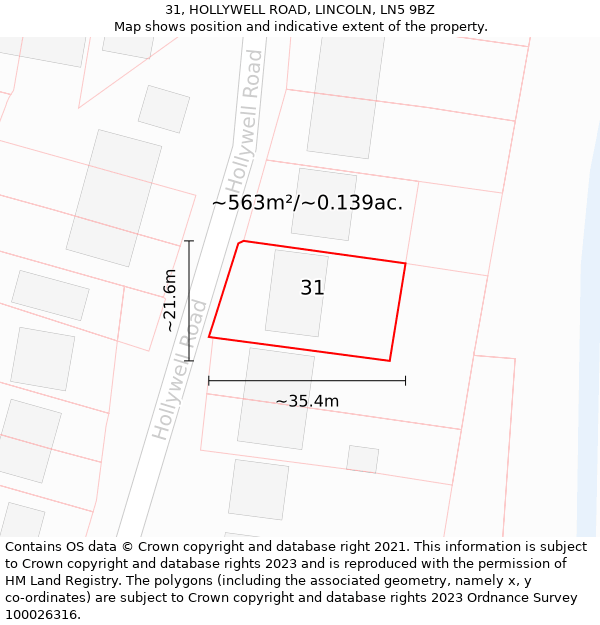 31, HOLLYWELL ROAD, LINCOLN, LN5 9BZ: Plot and title map