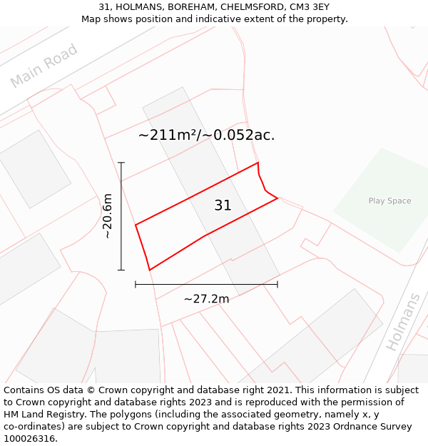 31, HOLMANS, BOREHAM, CHELMSFORD, CM3 3EY: Plot and title map