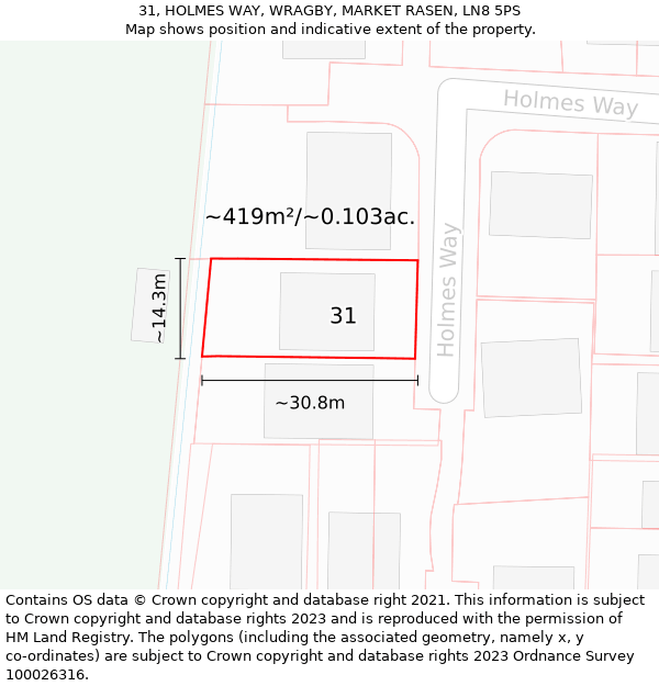 31, HOLMES WAY, WRAGBY, MARKET RASEN, LN8 5PS: Plot and title map