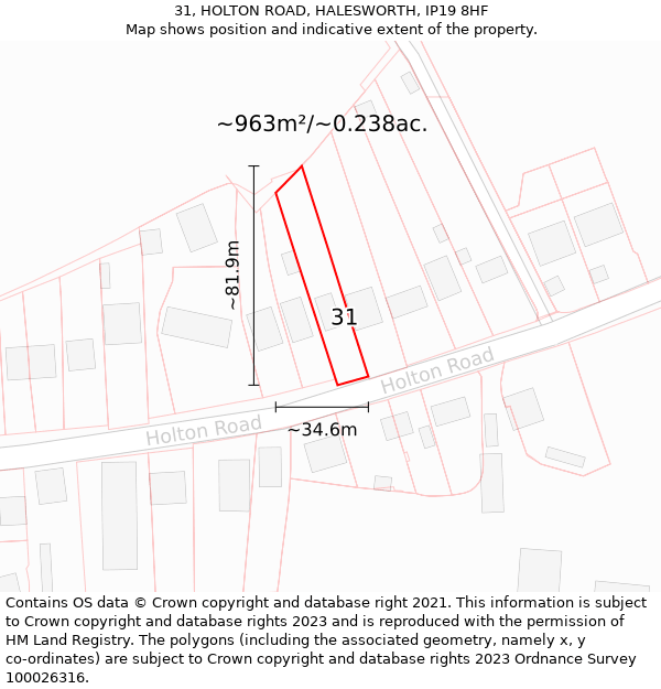 31, HOLTON ROAD, HALESWORTH, IP19 8HF: Plot and title map