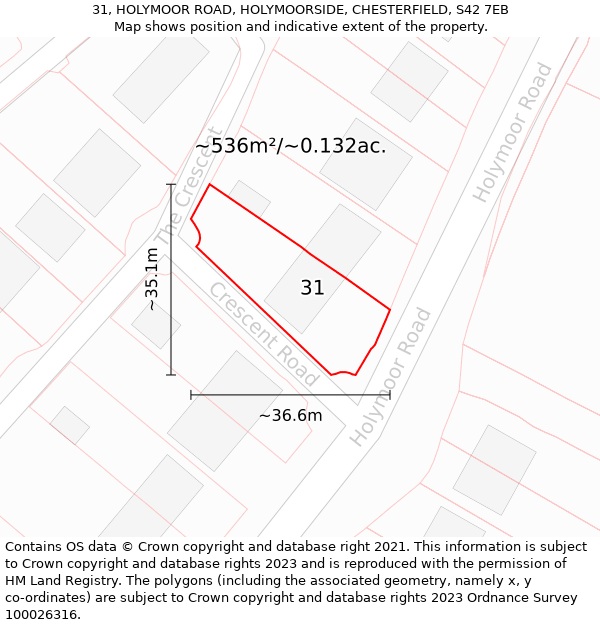 31, HOLYMOOR ROAD, HOLYMOORSIDE, CHESTERFIELD, S42 7EB: Plot and title map