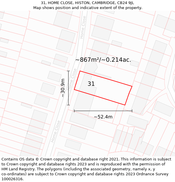 31, HOME CLOSE, HISTON, CAMBRIDGE, CB24 9JL: Plot and title map