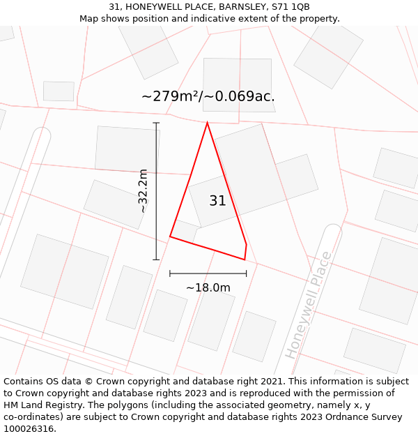 31, HONEYWELL PLACE, BARNSLEY, S71 1QB: Plot and title map