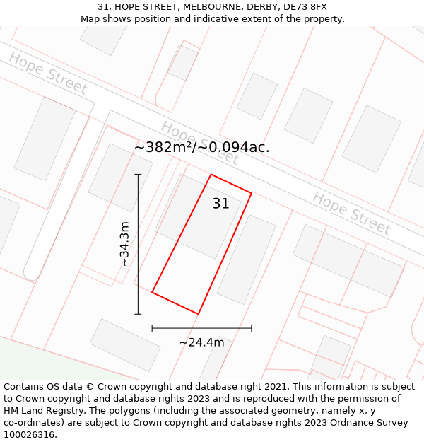 31, HOPE STREET, MELBOURNE, DERBY, DE73 8FX: Plot and title map