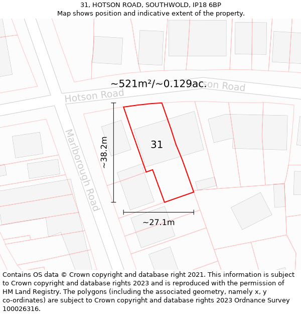 31, HOTSON ROAD, SOUTHWOLD, IP18 6BP: Plot and title map