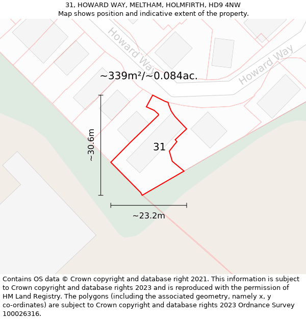 31, HOWARD WAY, MELTHAM, HOLMFIRTH, HD9 4NW: Plot and title map