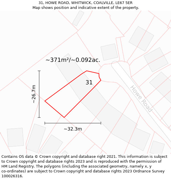31, HOWE ROAD, WHITWICK, COALVILLE, LE67 5ER: Plot and title map