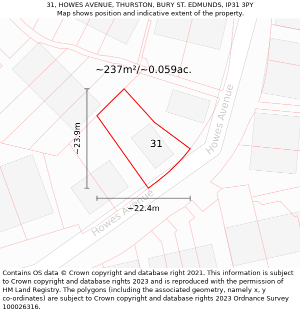 31, HOWES AVENUE, THURSTON, BURY ST. EDMUNDS, IP31 3PY: Plot and title map