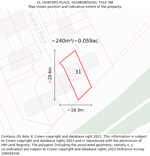 31, HUNTERS PLACE, GUISBOROUGH, TS14 7BF: Plot and title map