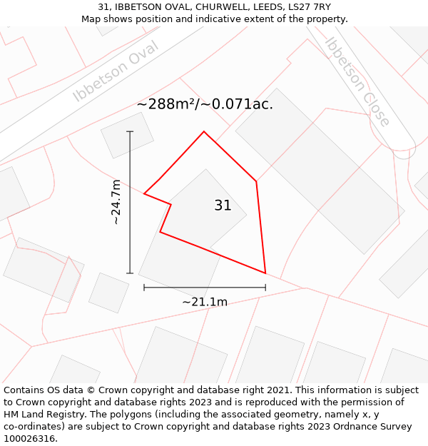 31, IBBETSON OVAL, CHURWELL, LEEDS, LS27 7RY: Plot and title map