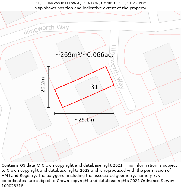 31, ILLINGWORTH WAY, FOXTON, CAMBRIDGE, CB22 6RY: Plot and title map