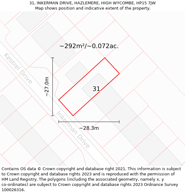 31, INKERMAN DRIVE, HAZLEMERE, HIGH WYCOMBE, HP15 7JW: Plot and title map